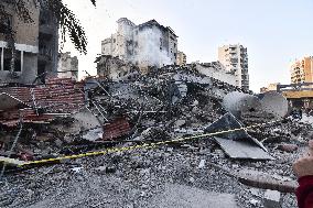 Destruction After Israeli Strike On Beirut's Southern Suburbs