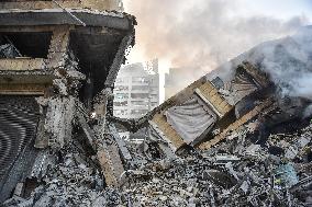 Destruction After Israeli Strike On Beirut's Southern Suburbs