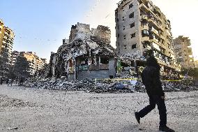 Destruction After Israeli Strike On Beirut's Southern Suburbs