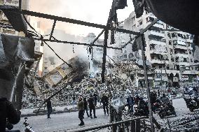 Destruction After Israeli Strike On Beirut's Southern Suburbs