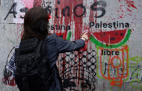 Members Of The Palestinian Community In Mexico City And Activists Demand That Claudia Sheinbaum, President Of Mexico, Break Rela