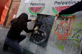 Members Of The Palestinian Community In Mexico City And Activists Demand That Claudia Sheinbaum, President Of Mexico, Break Rela