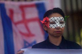 Members Of The Palestinian Community In Mexico City And Activists Demand That Claudia Sheinbaum, President Of Mexico, Break Rela