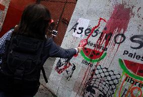 Members Of The Palestinian Community In Mexico City And Activists Demand That Claudia Sheinbaum, President Of Mexico, Break Rela