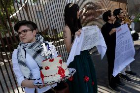 Members Of The Palestinian Community In Mexico City And Activists Demand That Claudia Sheinbaum, President Of Mexico, Break Rela