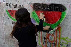 Members Of The Palestinian Community In Mexico City And Activists Demand That Claudia Sheinbaum, President Of Mexico, Break Rela