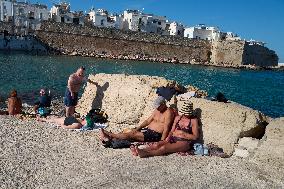 Swimmers Enjoying A Sunny October Sunday