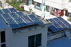 Solar Energy Panels High Rise Residential Building In Dhaka City, Bangladesh