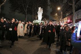 The Return To Notre-Dame In Paris Of The "Vierge à L'Enfant" Statue