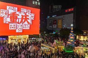 A 17-meter-high LED Christmas Tree in Chongqing