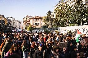 No Meloni Day Student Demonstration In Milan