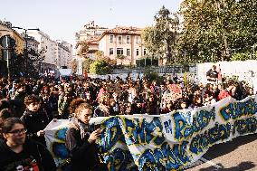 No Meloni Day Student Demonstration In Milan