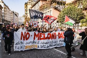 No Meloni Day Student Demonstration In Milan