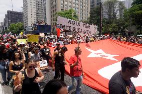 Labor Activists Demonstrate In São Paulo