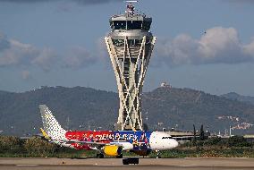 FC Barcelona womens team flies to Madrid on Vueling new plane