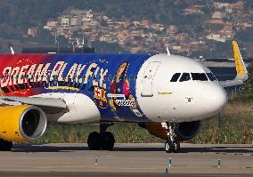 FC Barcelona womens team flies to Madrid on Vueling new plane