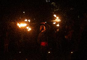 Fire Dancers Perform In Linköping