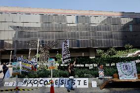 Residents Of The Town Of Xoco In Coyoacán, Mexico City, Protest Outside The Mitikah Shopping Mall