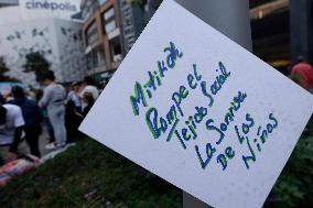 Residents Of The Town Of Xoco In Coyoacán, Mexico City, Protest Outside The Mitikah Shopping Mall