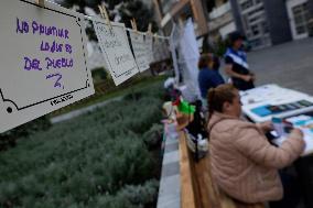 Residents Of The Town Of Xoco In Coyoacán, Mexico City, Protest Outside The Mitikah Shopping Mall