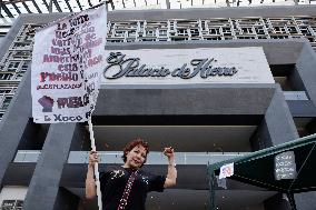 Residents Of The Town Of Xoco In Coyoacán, Mexico City, Protest Outside The Mitikah Shopping Mall