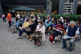 Residents Of The Town Of Xoco In Coyoacán, Mexico City, Protest Outside The Mitikah Shopping Mall