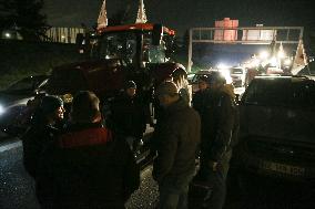 French Farmers Gather On The RN118 Road Southwestern Paris