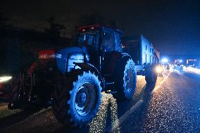 French Farmers Gather On The RN118 Road Southwestern Paris