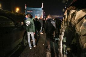 French Farmers Gather On The RN118 Road Southwestern Paris