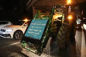 French Farmers Gather On The RN118 Road Southwestern Paris