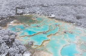 Colorful Pond Cluster After Snow - China