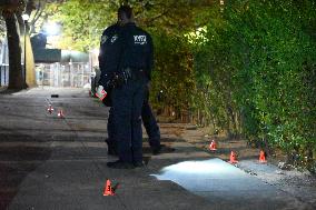 NYPD Evidence Collection Team At Scene Of 28-year-old Man Shot In The Brownsville Section Of Brooklyn New York City