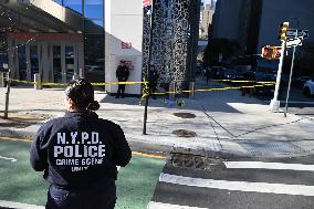 Evidence Markers Placed Where Knives Were Recovered After Stabbings Left Two People Dead And One Person Critically Wounded In Ne