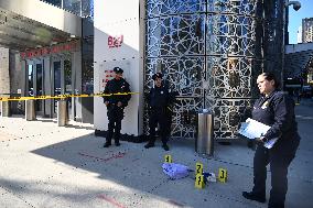 Evidence Markers Placed Where Knives Were Recovered After Stabbings Left Two People Dead And One Person Critically Wounded In Ne