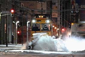 Tram snowplow in northern Japan