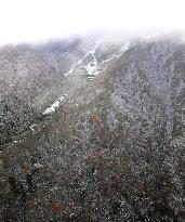 Mt. Daisen covered with season's 1st snow