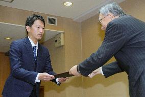 Reelected Hyogo Gov. Saito attends office