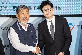 People Power Party Leader Han Dong-hoon Holds Meeting With Korean Federation Of Trade Unions