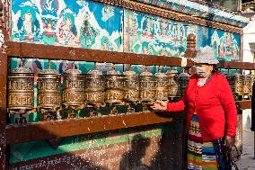 Tourists At Boudhanath Stupa, Kathmandu, Nepal.