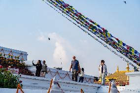 Tourists At Boudhanath Stupa, Kathmandu, Nepal.