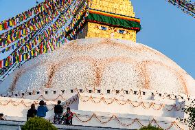 Tourists At Boudhanath Stupa, Kathmandu, Nepal.