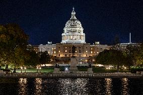 Night View Of The United States Capitol