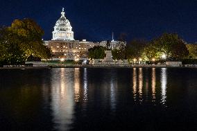 Night View Of The United States Capitol