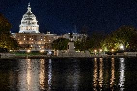 Night View Of The United States Capitol