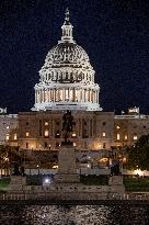 Night View Of The United States Capitol