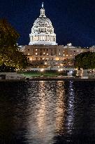 Night View Of The United States Capitol