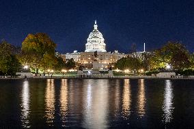 Night View Of The United States Capitol