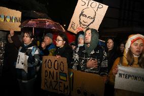 Protest On The 1000th Day Of The War In Ukraine In Warsaw