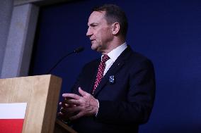 Polish Minister Of Foreign Affairs Radoslaw Sikorski At A Briefing In Warsaw