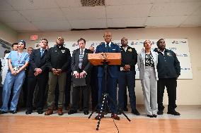 NYPD Press Conference Following NYPD Officer Shot In Jamaica Queens New York City